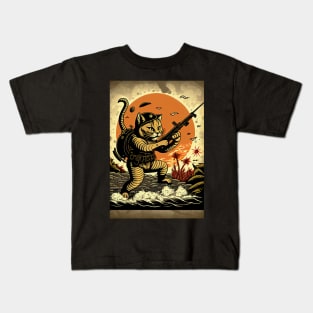 Cat Storming the Beach Kids T-Shirt